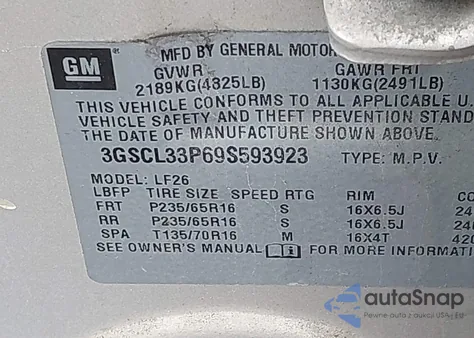 2009 Saturn Vue 4-Cyl Xe from USA, damaged, VIN 3GSCL33P69S593923